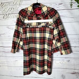 Vtg 70's Moffat Kilmahog Red Cream Tartan Blazer & Skirt Set Womans Size Medium